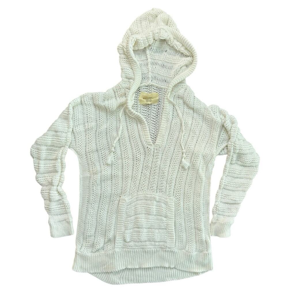 Natural Reflections Women's White Long Sleeve Ribbed Knit Hoodie Sweater Size XL